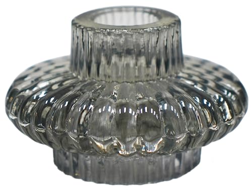 Ivyline Airlie Wendbarer Kerzenhalter in Grau – wasserdicht, stilvoll und langlebig – geprägter Glasboden für Stab- oder Teelichtkerzen – H 5,5 cm x B 8,5 cm von Ivyline