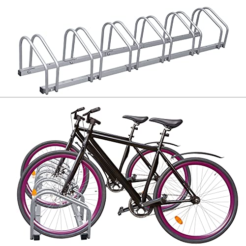 Izrielar Fahrradständer, Für 6 Fahrräder 35-55 mm Reifenbreite, Boden und Wandmontage, Mehrfachständer Fahrradparker, Aufstellständer Verzinktem, silber Maße HBT:26x160x32 cm von Izrielar