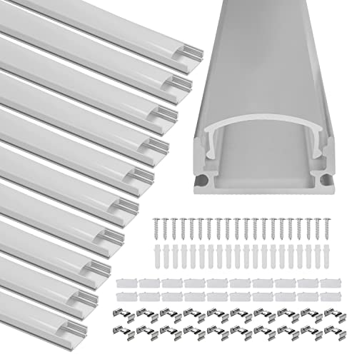 Izrielar LED Aluminium Profil U-Form 10x1m | LED-Kanäle für LED-Streifen | Milchig-weißer Deckel | Endkappen & Befestigungsclips | Ideale Dekorationsbeleuchtung von Izrielar
