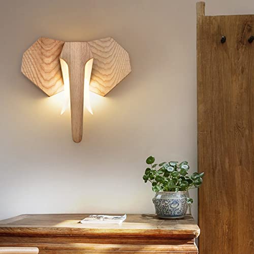 J.SUNUN Holz Wandleuchte LED Modern Kreativ Wandlampe 12W 1080LM innen Elefant Design Holz Nachtlampe warmweiß 3000K Nachttischlampe für Schlafzimmer Wohnzimmer Flur Korridor Treppe 36×32×6CM von J.SUNUN
