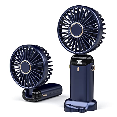 JANREAY Mini-Handventilator, USB-Schreibtischventilator, Kleiner Tischventilator mit 5 Geschwindigkeiten und 3000mAh USB-Akku, Faltbarer Elektrischer Ventilator für Reisen, Büro, Haushalt (Blau) von JANREAY