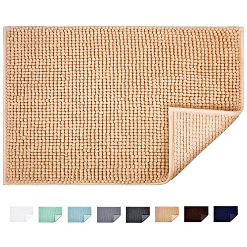 JARITTO Badematte rutschfest Badvorleger Mit Chenille Mikrofaser Badezimmerteppich Saugfähig Weich Maschinenwaschbar für Dusche Toilette 40 x 60 cm (Beige) von JARITTO