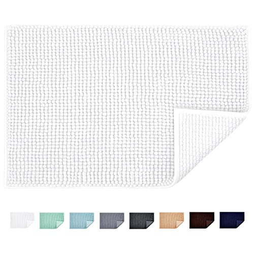 JARITTO Badematte rutschfest Badvorleger Mit Chenille Mikrofaser Badezimmerteppich Saugfähig Weich Maschinenwaschbar für Dusche Toilette 40 x 60 cm (Weiß) von JARITTO