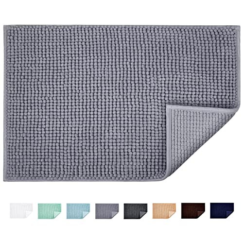 JARITTO Badematte rutschfest Badvorleger Mit Chenille Mikrofaser Badezimmerteppich Saugfähig Weich Maschinenwaschbar für Dusche Toilette 50 x 80 cm (Grau) von JARITTO