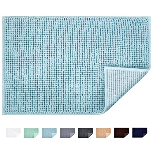 JARITTO Badematte rutschfest Badvorleger Mit Chenille Mikrofaser Badezimmerteppich Saugfähig Weich Maschinenwaschbar für Dusche Toilette 50 x 80 cm (Hellblau) von JARITTO