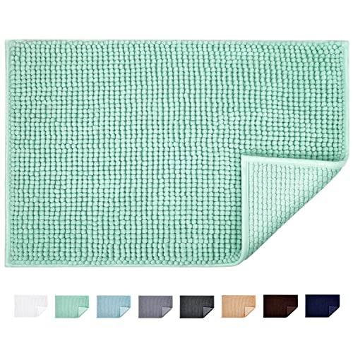 JARITTO Badematte rutschfest Badvorleger Mit Chenille Mikrofaser Badezimmerteppich Saugfähig Weich Maschinenwaschbar für Dusche Toilette 50 x 80 cm (Hellcyan) von JARITTO