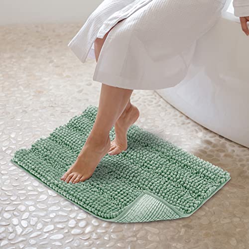 JARITTO Badezimmerteppich rutschfest Badteppich Waschbar Badvorleger Badematte für Badewanne, Dusche und Badezimmer WC Mikrofaser Chenille Saugfähig - 43 x 61 cm (Blassgrün) von JARITTO