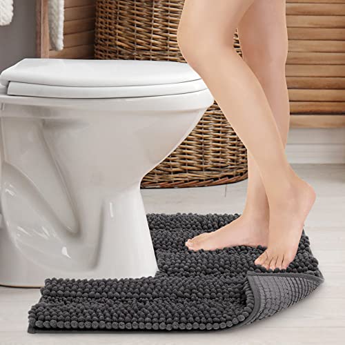 JARITTO Badezimmerteppich rutschfest Wc Vorleger mit Ausschnitt Podest für Toilette Toiletten-Sockelmatte Waschbar Badvorleger Badematte Mikrofaser Saugfähig - U-Förmige 51 x 51 cm (Grau) von JARITTO