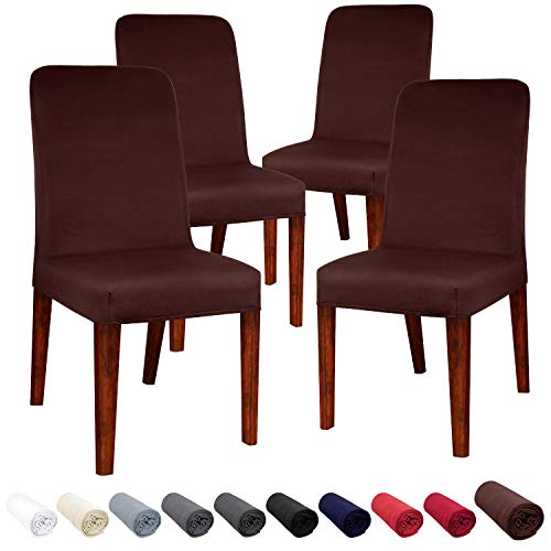 JARITTO Beschützer Stuhlhussen Stretch Stuhlbezug Elastischer Moderner Hussen für Stühle Universal Waschbar Abnehmbar Für Esszimmer Hotel Restaurant Party Bankett Hochzeitsfeier 4 Stücke (Braun) von JARITTO