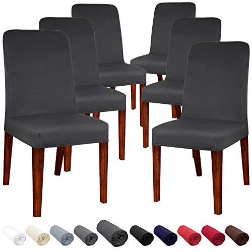 JARITTO Beschützer Stuhlhussen Stretch Stuhlbezug Elastischer Moderner Hussen für Stühle Universal Waschbar Abnehmbar Für Esszimmer Hotel Restaurant Party Bankett Hochzeitsfeier 6 Stücke (Dunkelgrau) von JARITTO