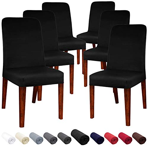 JARITTO Beschützer Stuhlhussen Stretch Stuhlbezug Elastischer Moderner Hussen für Stühle Universal Waschbar Abnehmbar Für Esszimmer Hotel Restaurant Party Bankett Hochzeitsfeier 6 Stücke (Schwarz) von JARITTO