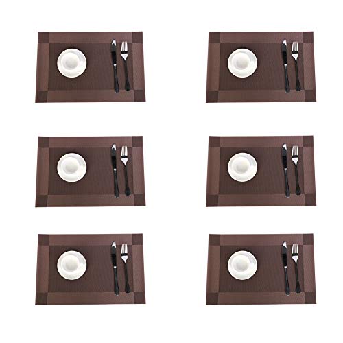 Jaritto Lot de 6 Sets de Table PVC Napperons Vinyle Tissé Lavables Resistant à la Chaleur Antidérapant Restaurant Salle Manger Café Foncé von JARITTO