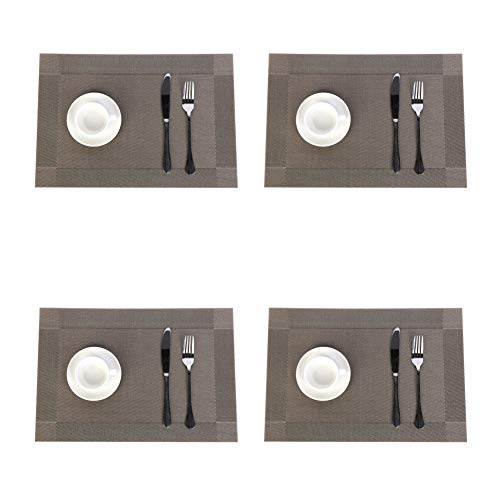 Jaritto Lot de 4 Sets de Table PVC Napperons Vinyle Tissé Lavables Resistant à la Chaleur Antidérapant Pour Restaurant Salle Manger Kaki von JARITTO