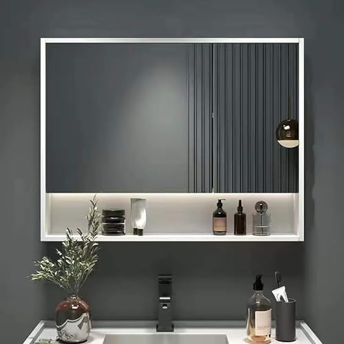 Badezimmerschrank mit Spiegel Badezimmer-Kosmetikspiegelschränke, Rahmenloser Spiegelschränke fürs Bad mit Dämpfenden Scharnieren, für Waschküche und Wohnzimmer ( Color : Wit , Size : 68*11*70cm/28*4* von JCSRYD