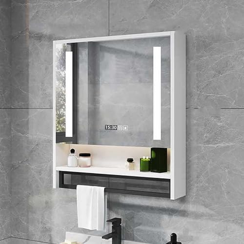 JCSRYD Bad Spiegelschrank mit Beleuchtung, Wandmontierter Badezimmerschrank mit Spiegel, Antibeschlagvorrichtung, 3 Farbtemperaturen 3000 K-6000 K ( Color : White B , Size : 60*14*80cm/24*5*31in ) von JCSRYD