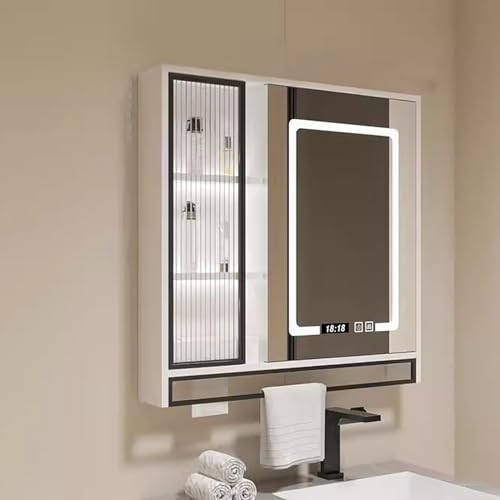 JCSRYD Bad Spiegelschrank mit Beleuchtung LED-Badezimmerspiegelschrank, Antibeschlaggerät, Einstellbare Farbtemperatur und Dimmer, uhr- und Raumtemperaturanzeige ( Color : White B , Size : 70*12*75cm/ von JCSRYD