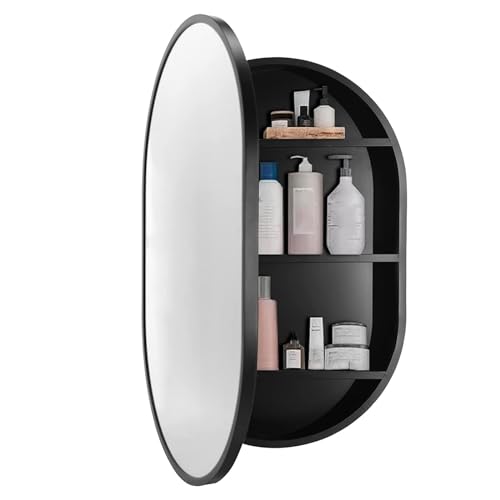 JCSRYD Spiegelschränke Fürs Bad Gewölbter Spiegelschrank mit Metallrahmen, Wandmontierter Badezimmer Spiegelschrank, für Badezimmerwaschtisch und Modernes Dekor ( Color : Negro , Size : 40*70*11cm/18* von JCSRYD