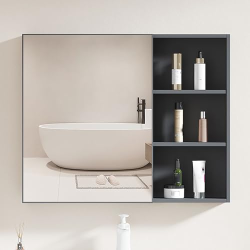 Spiegelschrank mit Beleuchtung Badezimmerschrank mit Spiegel, Antibeschlagvorrichtung, Wandmontierter Badezimmer Spiegelschrank mit Stauraum ( Color : Gray A , Size : 70*11*65cm/28*4*26in ) von JCSRYD