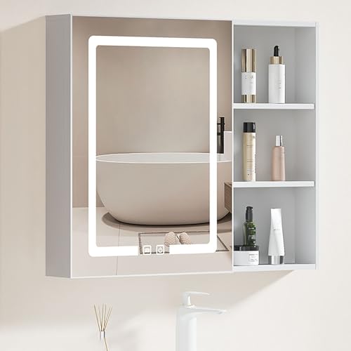 Spiegelschrank mit Beleuchtung Badezimmerschrank mit Spiegel, Antibeschlagvorrichtung, Wandmontierter Badezimmer Spiegelschrank mit Stauraum ( Color : White B , Size : 80*11*65cm/31*4*26in ) von JCSRYD