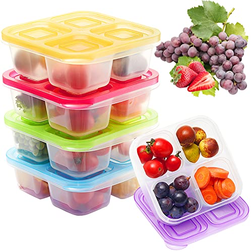 5 Stück Wiederverwendbare Snackboxen mit 4 Fächern,Stapelbare Frischhaltedosen mit Deckel,geteilte Bento-Lunchboxen Meal Prep Container,BPA-Frei Brotdose,5 Farben,Einfrieren/Mikrowellen/Spülmaschine von JEFFOUOO