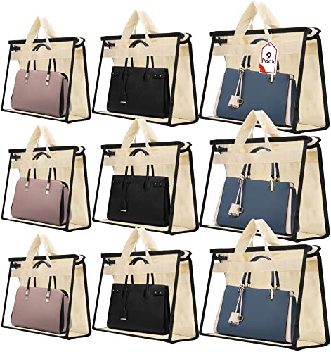 JEFFOUOO 9 Stück Transparente Handtaschen-Aufbewahrungstasche, 3 Größen Handtaschen Staubschutzbeutel mit Reißverschluss und Griff, Handtaschen Staubschutz Tasche für Schrankregale (Beige) von JEFFOUOO