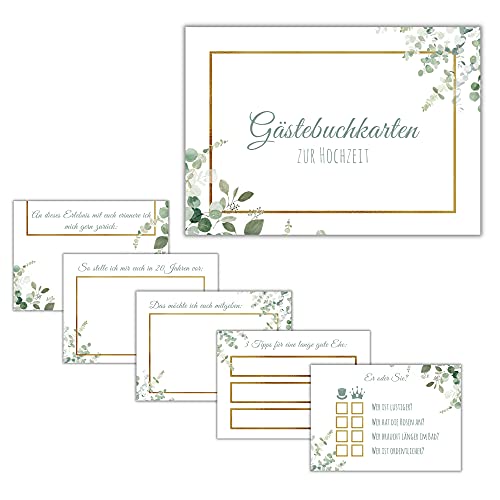 JEKA 50 Gästebuch-Karten für Hochzeitsbuch, DIY-Gastkarten Set für Gästebuch Hochzeitspiele für Gäste, Gästebuchkarten Hochzeit (Grün-Gold) von JEKA