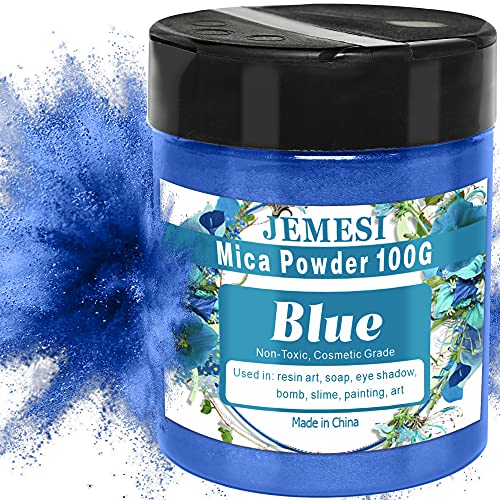 JEMESI Epoxidharz Farbe, Seifenfarbe - 100g Blau Metallic Mica Pulver Glitter Seifenfarbe Pigmentpulver für Epoxy Resin, Seifenherstellung, Badebombe, Lidschatten, Lipgloss Farbe, Slime von JEMESI
