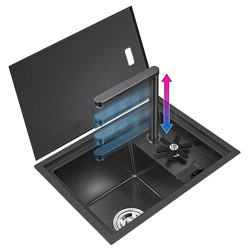 Versteckte Einzelbecken-Spüle – platzsparende Mini-Spüle für Küche und Bar, mit Becher-Waschmaschine, Hebehahn – praktische und kommerzielle Haushaltsspüle von JHLP