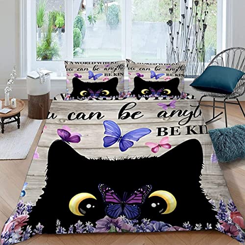 Bettwäsche 135×200 3D-Digitaldruck 2teilig Cartoon-Tiere Bettwäsche-Sets Kinder Mikrofaser mit Reißverschluss Schwarze Katze Schmetterling Jungen Mädchen Bettwaren Bettbezug mit Kissenbezug 80x80 cm von JIARAO