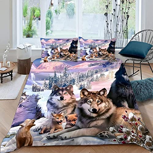 Bettwäsche 135×200 3D-Digitaldruck 2teilig Thema Wolf Bettwäsche-Sets Kinder Mikrofaser mit Reißverschluss Wolf-Motiv Soft Jungen Mädchen Bettwaren Bettbezug mit Kissenbezug 80x80 cm von JIARAO