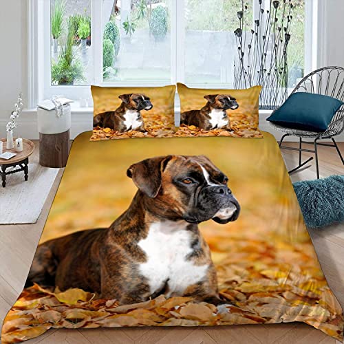 JIARAO Bettwäsche 135×200 Boxer-Hund 3D Druck Bettwäsche Set Weiche kuschelig Mikrofaser mit Reißverschluss Kinder Sommer Bettbezüge und 2 Kissenbezug 80x80 cm Süßes Haustier von JIARAO