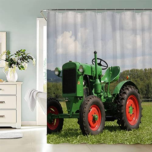 JIARAO Duschvorhang180x200 Grüner Traktor Duschvorhänge Anti-Schimmel Anti-Bakteriell 3D Digitaldruck Waschbar Badewanne Vorhang Polyester Stoff mit 12 Duschvorhangringen Oldtimer-Traktor von JIARAO