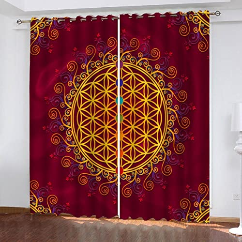 JIARAO Gardinen Vorhänge Ösen 2 Stück Blume des Lebens Vorhang Schlafzimmer Geräuschreduzierung 3D Drucken Rot Gelb Luxus Hochwertig Abdunklungsvorhänge 220 x 215 cm BxH von JIARAO