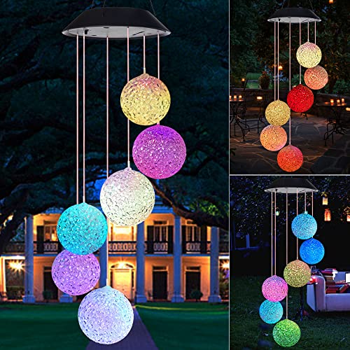 JIAUFU Kastanienball Solar Windspiele für Draußen, Farbwechsel LED Windspiel Glockenspiele Muttertagsgeschenk Kristallkugel, Rasengarten Dekor, Windspiel für Garten, Hof, Terrasse und Heimdekoration von JIAUFU