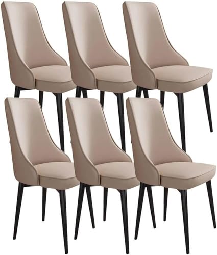 JIESOO Küchen-Esszimmerstühle, Set mit 6 modernen, gepolsterten Esszimmerstühlen mit weichem PU-Lederbezug, Kissen, Sitz und Metallbeinen, Wohnzimmer-Seitenstühle (Farbe: Khaki, Größe: schwarze Füße) von JIESOO