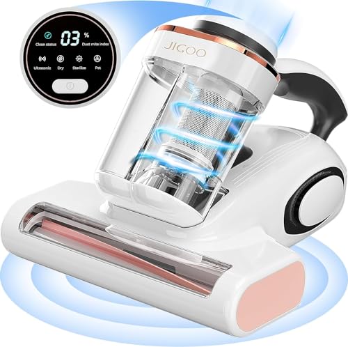 JIGOO J300 Milbensauger mit Staubmilben-Sensor und Intelligente LED-Anzeige, 500W Milbenstaubsauger mit UV-Licht, Ultraschall, Für Allergiker, entfernt 99,9% Allergene von Matratzen, Betten und Sofas von JIGOO