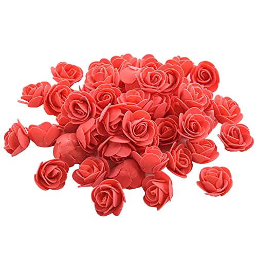 JIHUOO 100 Stücke 3,5 cm Schaumrosen Künstliche Rosenköpfe Foamrosen Kunstrosen Köpfe Kunstblumen für für Basteln Valentinstag Hochzeit Deko Rot von JIHUOO