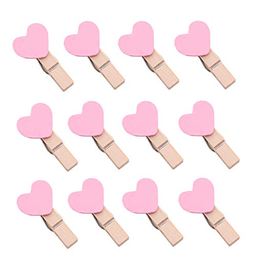 50 Stück Herz Holzklammern Wäscheklammern Zierklammern Mini Klammer Rosa von JIHUOO