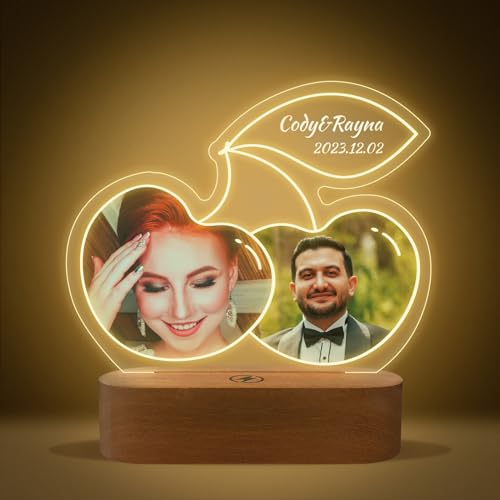 JIMMIDDA Personalisierte Nachttischlampe mit Foto, Personalisierte Paar Frame Geschenke für Männer Fotogeschenke Familiengeschenke Geschenke Geburtstag Mama Geschenk Valentinstag- Kirsche von JIMMIDDA