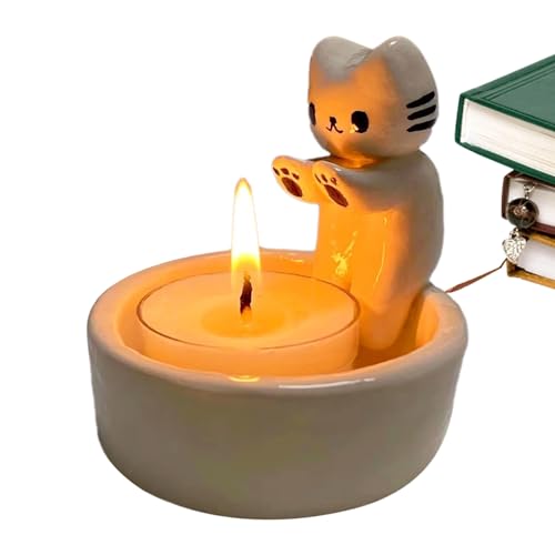 JINGAN Kitten Candle Holder | Kätzchen Teelicht Kerzenhalter | Katzen Kerzenhalter | Katzen Kerzenhalter Mit Wärmenden Pfoten | Katze Wärmt Sich Pfoten Süß Candle Holder Kerzenständer von JINGAN