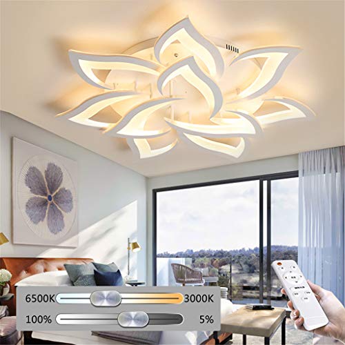 Deckenlampe LED Dimmbar Deckenleuchte Mit Fernbedienung Wohnzimmerlampe Eisen Acryl Blütenform Kronleuchte Modern Design Kinderzimmer Hängelampe Esszimmer Schlafzimmer Flurlampe 10 Flammig, 85cm von JINWELL