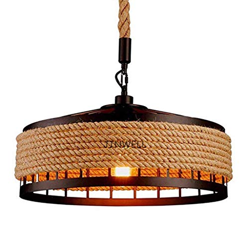 Vintage Hängelampe Seilampe Pendelleuchte E27 Retro Industrie Pendellampe Loft Kronleuchter Rustikal Hanfseil Eisen Leuchter Wohnzimmelamp Runde Hängend Eisen Esszimmer Käfig Café Deckenlampe von JINWELL