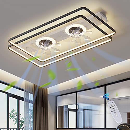 LED Deckenventilator Mit Beleuchtung, Neuer Doppelventilator Design Deckenlampe Große Wohnzimmerlampe Esstisch Fan Deckenleuchte, Fernbedienung Leise Moderne Schlafzimmer Kinderzimmer Lamp,Black/90cm von JINWELL