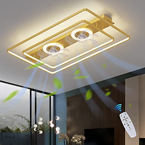 LED Deckenventilator Mit Beleuchtung, Neuer Doppelventilator Design Deckenlampe Große Wohnzimmerlampe Esstisch Fan Deckenleuchte, Fernbedienung Leise Moderne Schlafzimmer Kinderzimmer Lamp,Gold/90cm von JINWELL