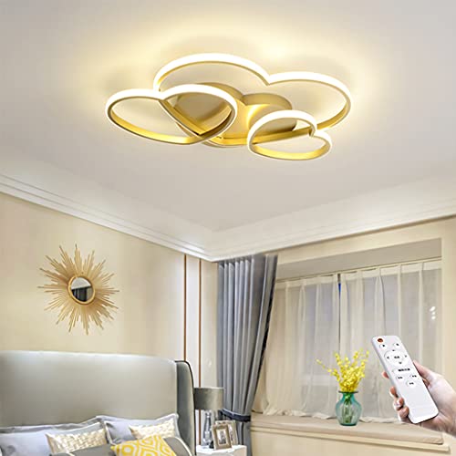 LED Modern Deckenleuchte Kinderzimmer Mädchen Schlafzimmer Decke Lampen Dimmbar Mit Fernbedienung, Liebe Herz Design Acryl-Schirm Deco Deckenlampe Für Küchen Esszimmer Kinderlampe,Gold,60cm von JINWELL