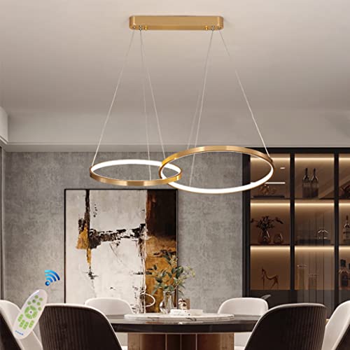 LED Pendelleuchte Moderne Esstisch Kronleuchter Höhenverstellbar Hängeleuchte Wohnzimmerlampe Dimmbar Mit Fernbedienung Aluminium Ringe Pendellampe Cafe Restaurant Deckenleuchte,2 rings 56W von JINWELL