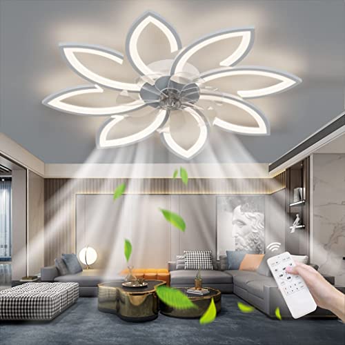 Leise Deckenventilator Mit Light, Deckenventilator Mit Fernbedienung Und Beleuchtung Ventilatorlicht Dimmbare Farbe Helligkeit 70W Kreative Acryl- Blumenform Deckenleuchte Mit Ventilator Lampe von JINWELL