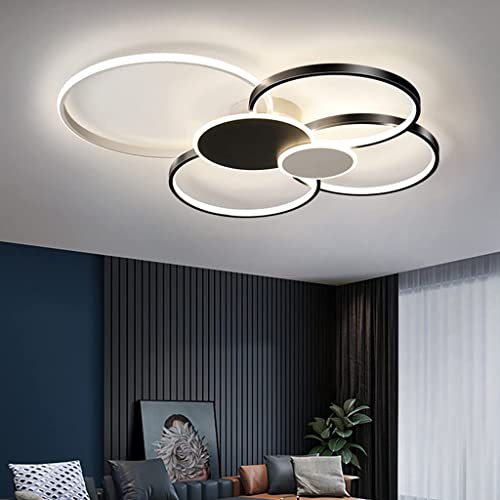 Modern LED Deckenleuchte Groß Wohnzimmerlampe Dimmbar Mit Fernbedienung, Runden Rings Design Deckenlampe Kreative Metall Acryl Beleuchtung Esszimmer Schlafzimmer Dekor Pendelleuchte,Schwarz,82CM/88W von JINWELL