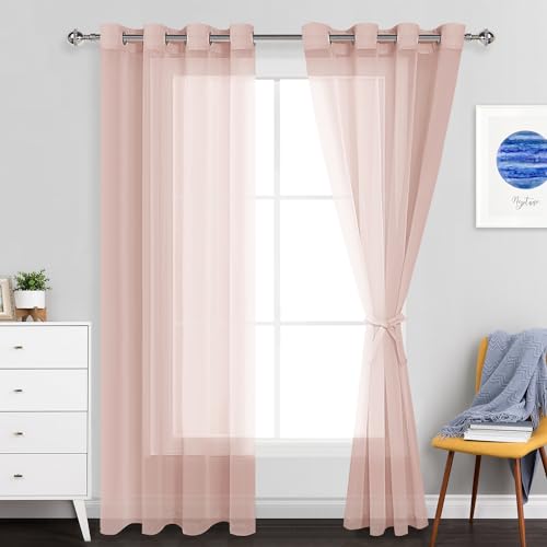 JIUZHEN Sheer Voile Vorhang Semi Transparente Gardine Schals für Wohnzimmer Schlafzimmer, 2er Set, 225x140cm(HxB), Rosa von JIUZHEN