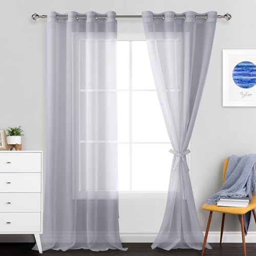 JIUZHEN Sheer Voile Vorhang Semi Transparente Gardine Schals für Wohnzimmer Schlafzimmer, 2er Set, 240x132cm(HxB), Grau von JIUZHEN